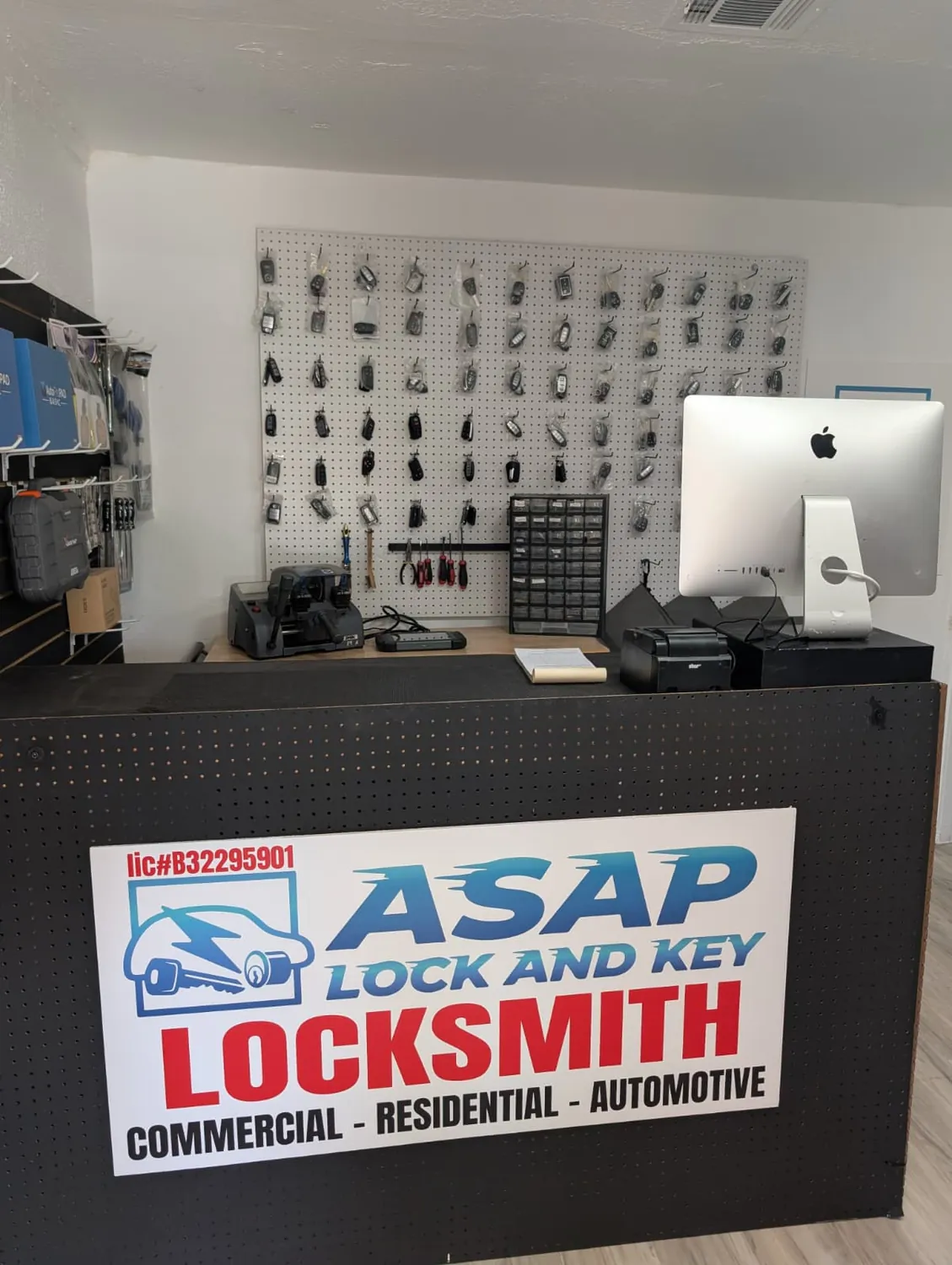 Front counter and automotive key display at ASAP Lock and Key