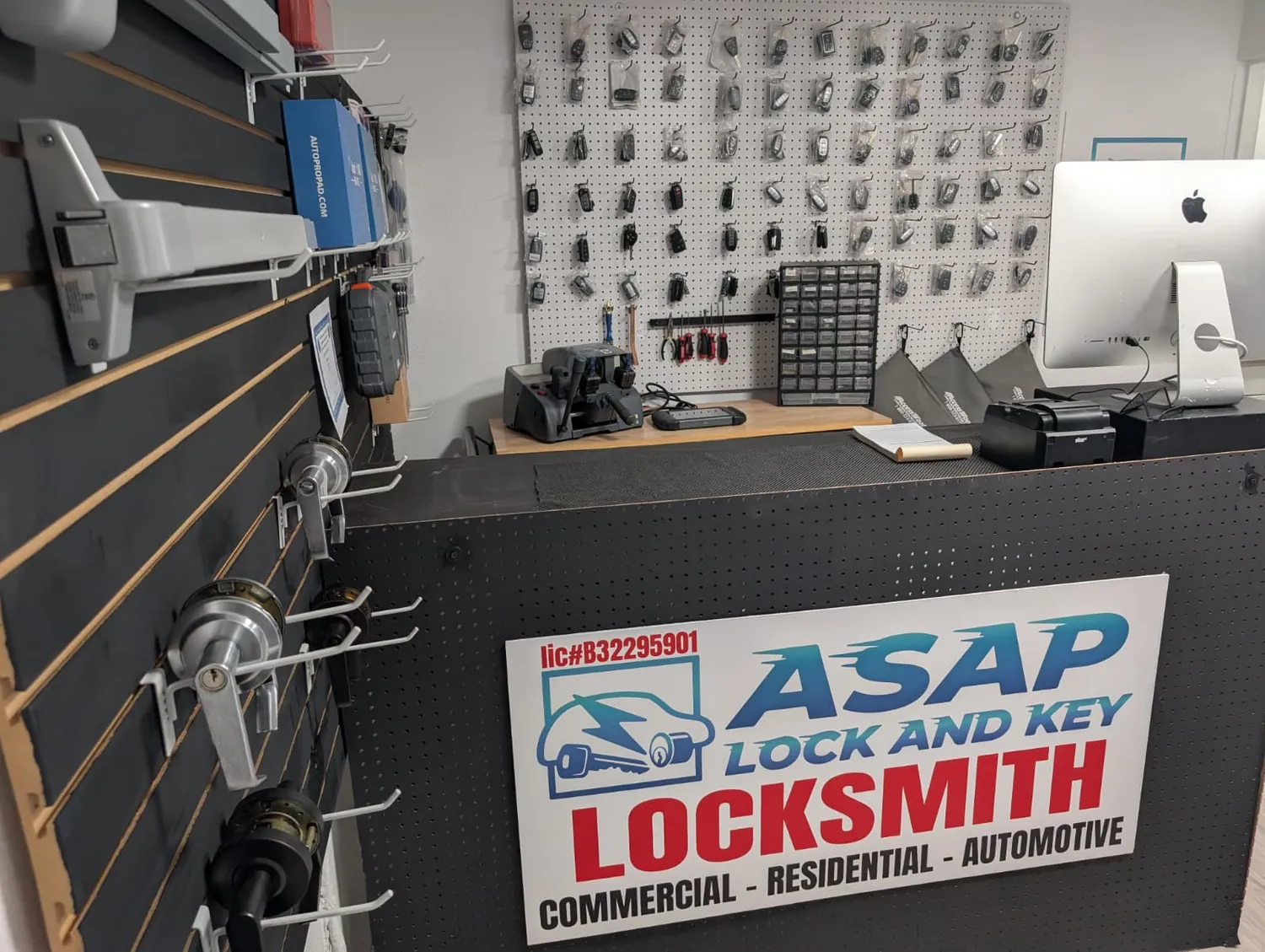 Locksmith workbench and customer counter